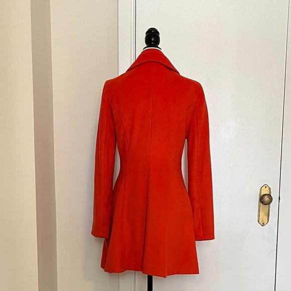 Korean Orange Wool Blend Coat – 58% Wool, Houndstooth Collar, Double Breast - Picture 2 of 10